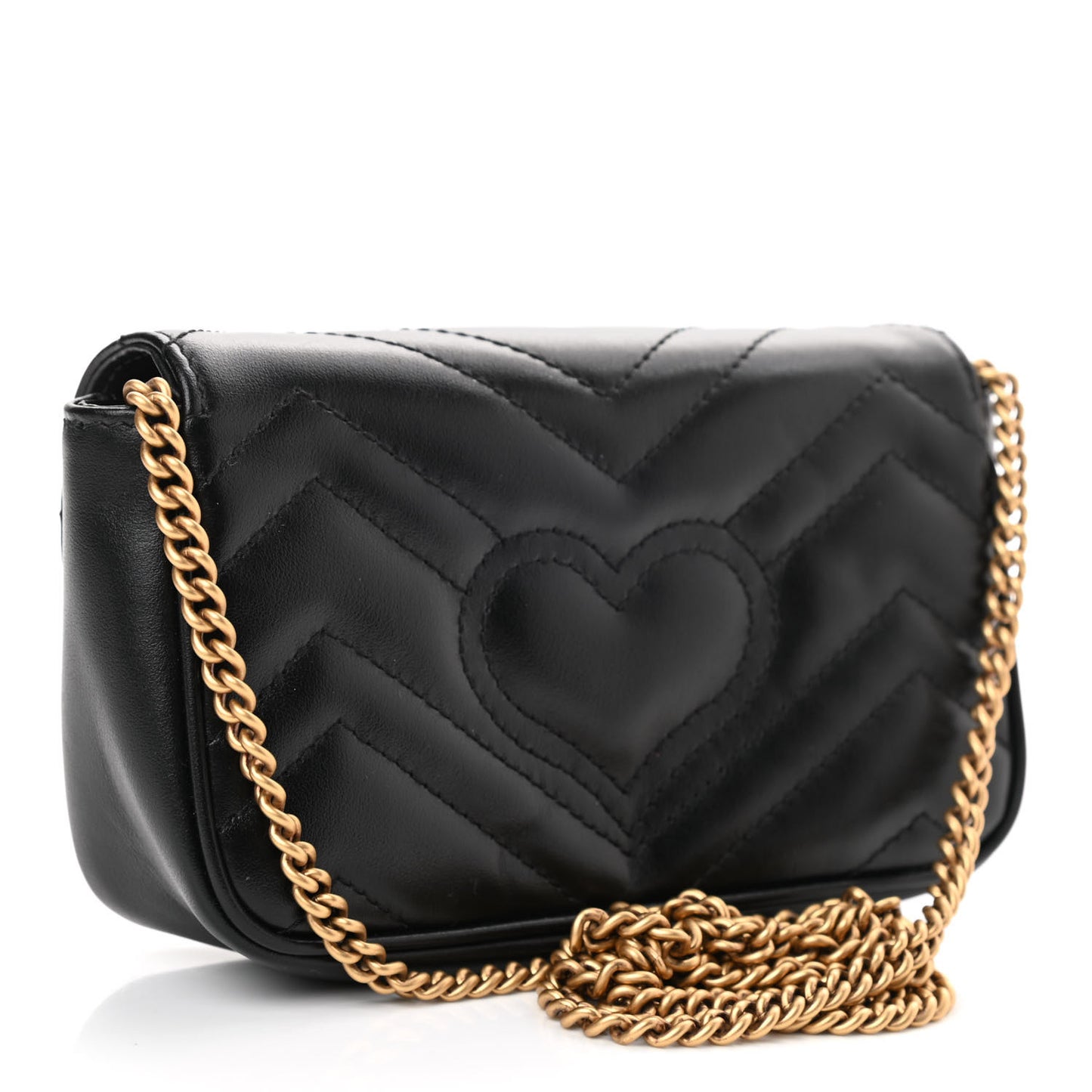 Calfskin Matelasse Super Mini GG Marmont Shoulder Bag Black