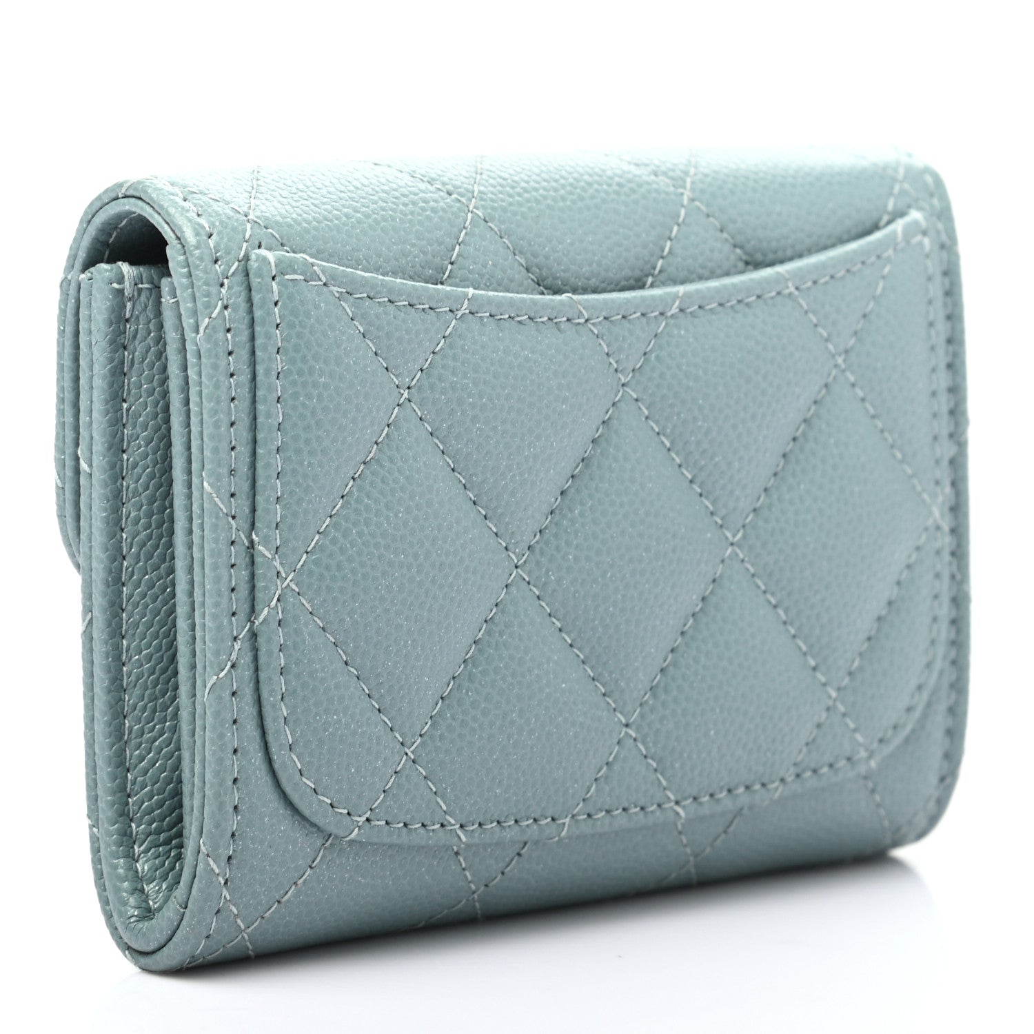 Chanel Iridescent Caviar Quilted Flap Card Holder Wallet Light Blue 6 of 14