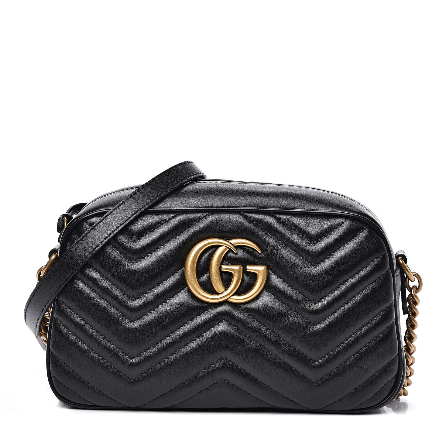 Calfskin Matelasse Small GG Marmont Chain Shoulder Bag Black