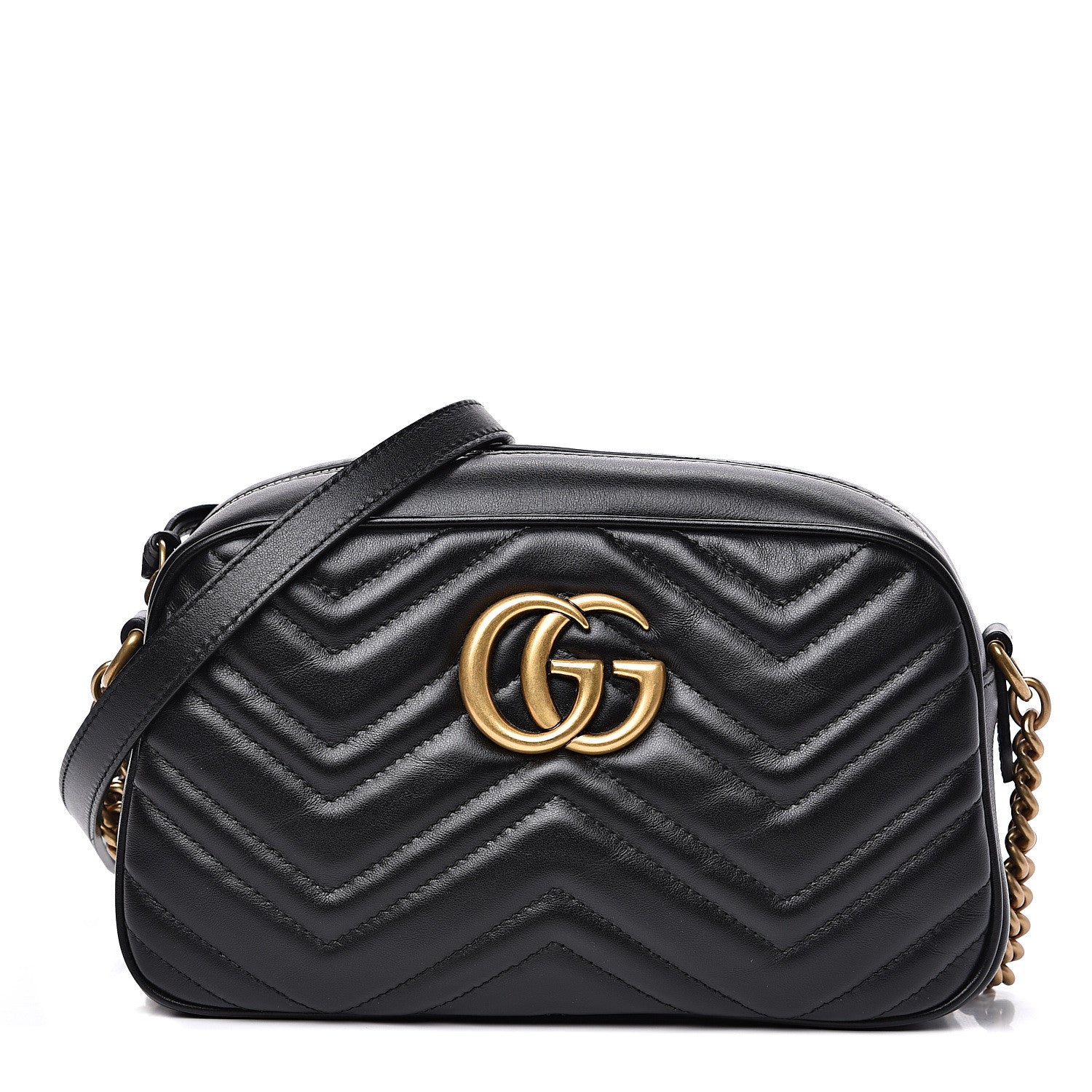 Gucci Calfskin Matelasse Small GG Marmont Chain Shoulder Bag Black 1 of 10