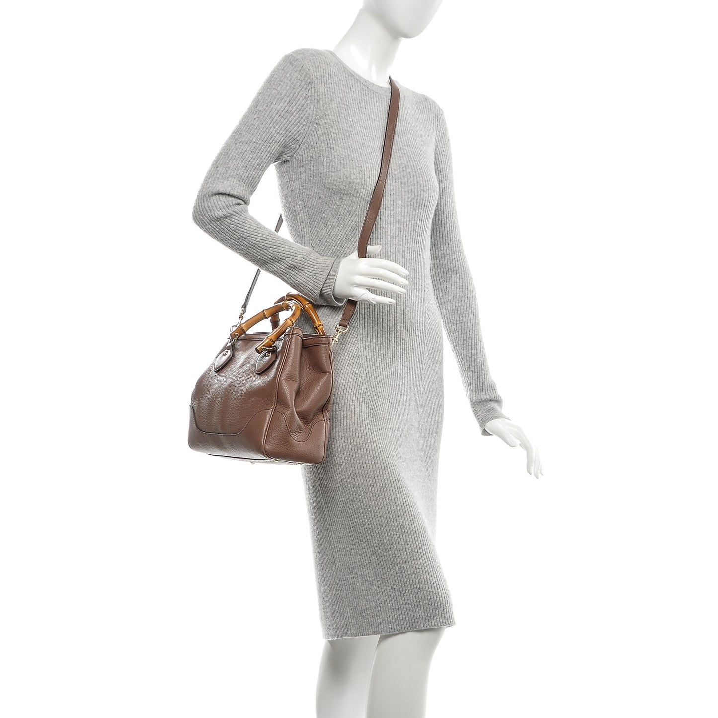 Pebbled Calfskin Small Diana Bamboo Top Handle Tote Pink Tan