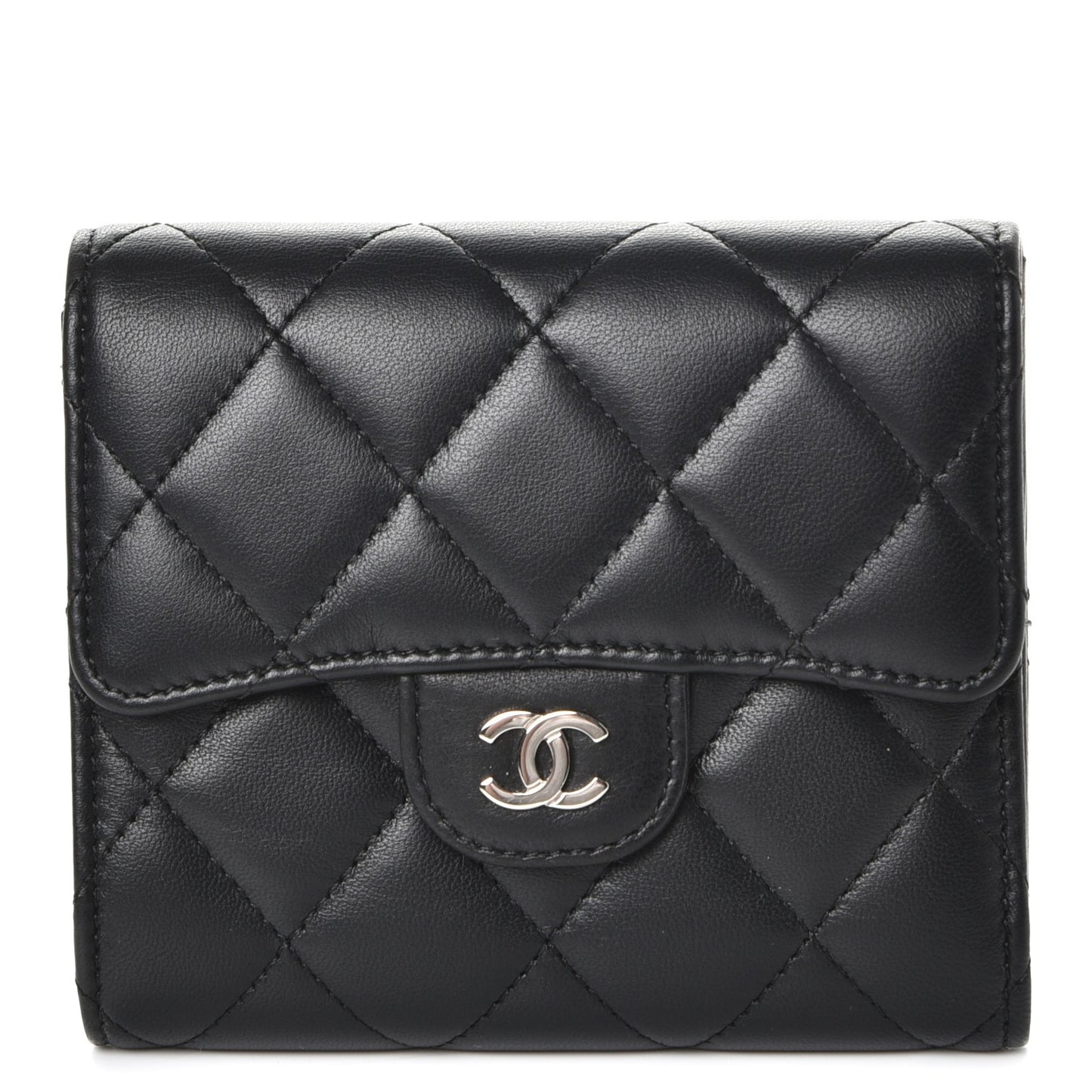Lambskin Quilted Small Compact Wallet Black