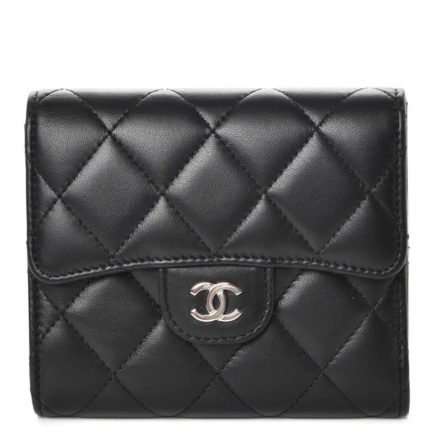 Chanel Lambskin Quilted Small Compact Wallet Black 1 of 9