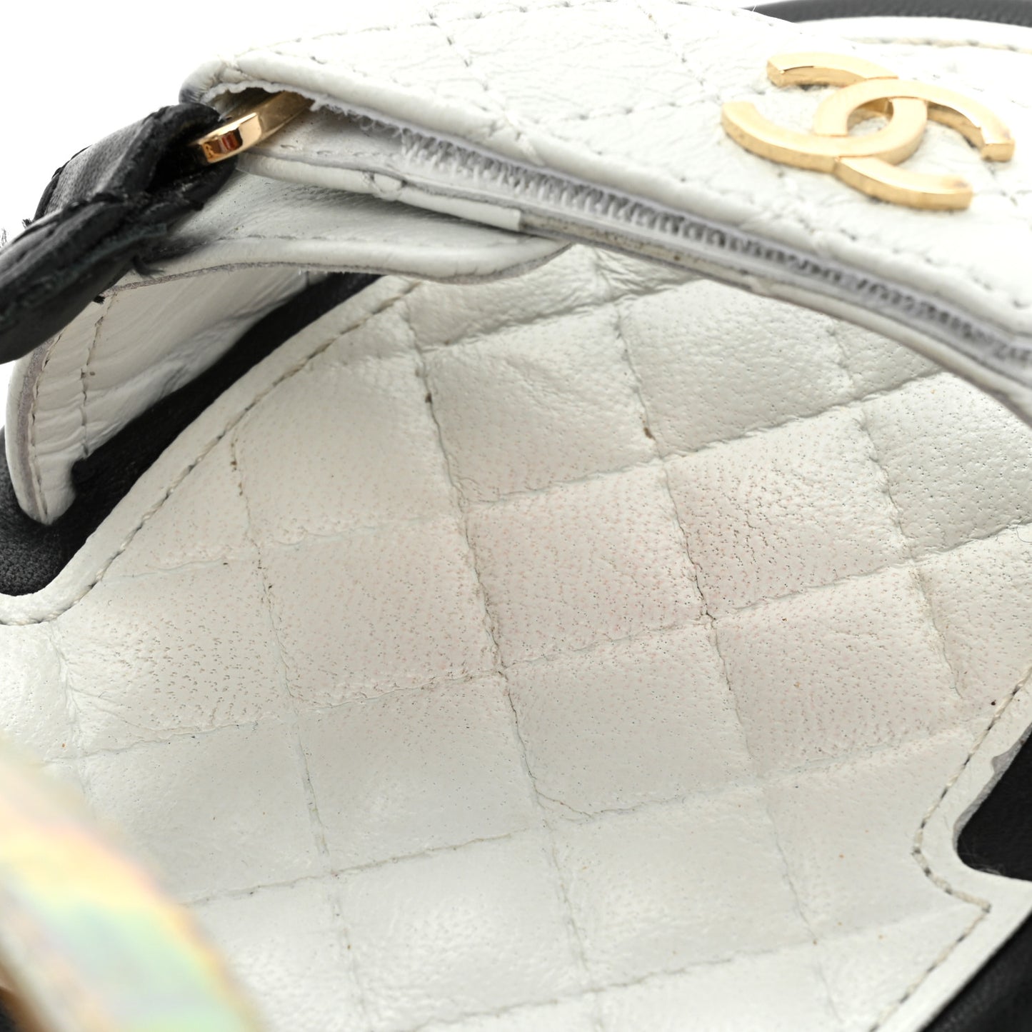 Lambskin Logo Platform Sandals 38.5 Beige Gold White