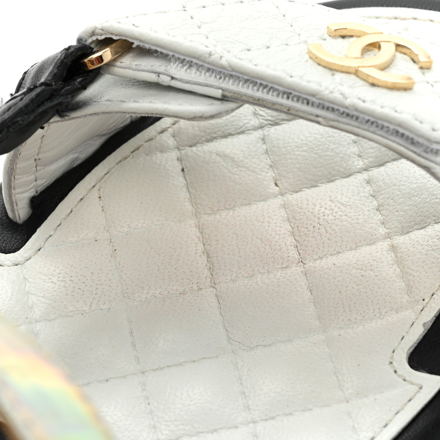 Chanel Lambskin Logo Platform Sandals 38.5 Beige Gold White 10 of 11