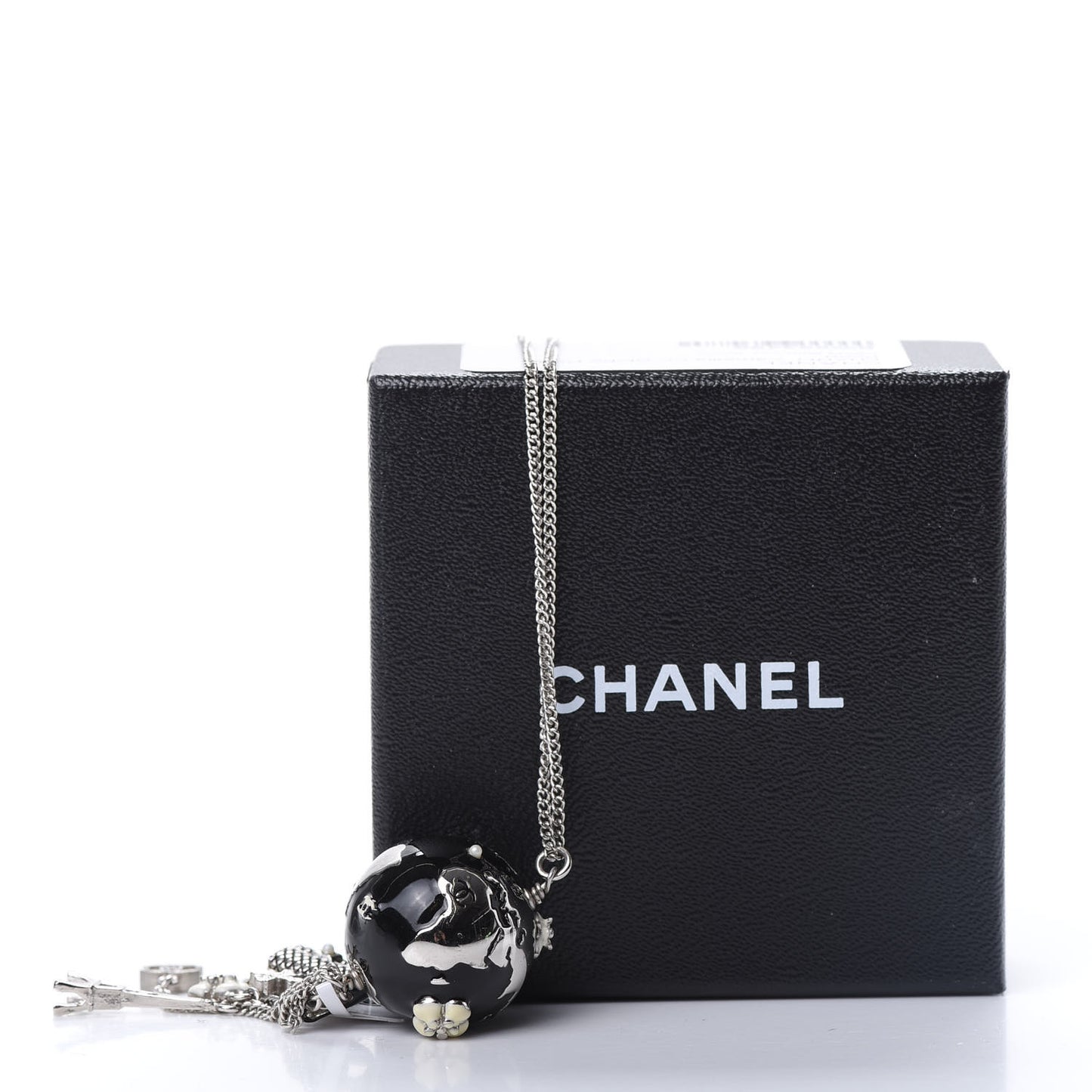 Camellia CC Globe Drop Pendant Necklace Black Silver