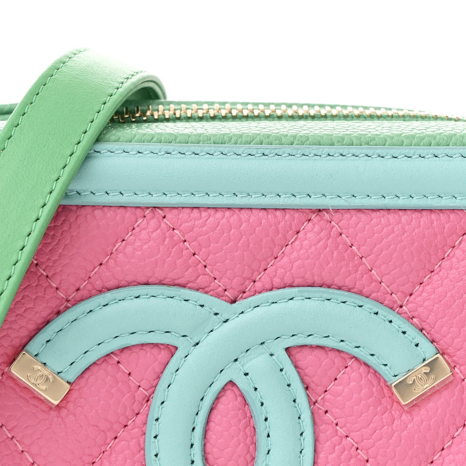 Chanel Caviar Quilted Filigree Vanity Clutch With Chain Pink Light Blue Green 9 of 11