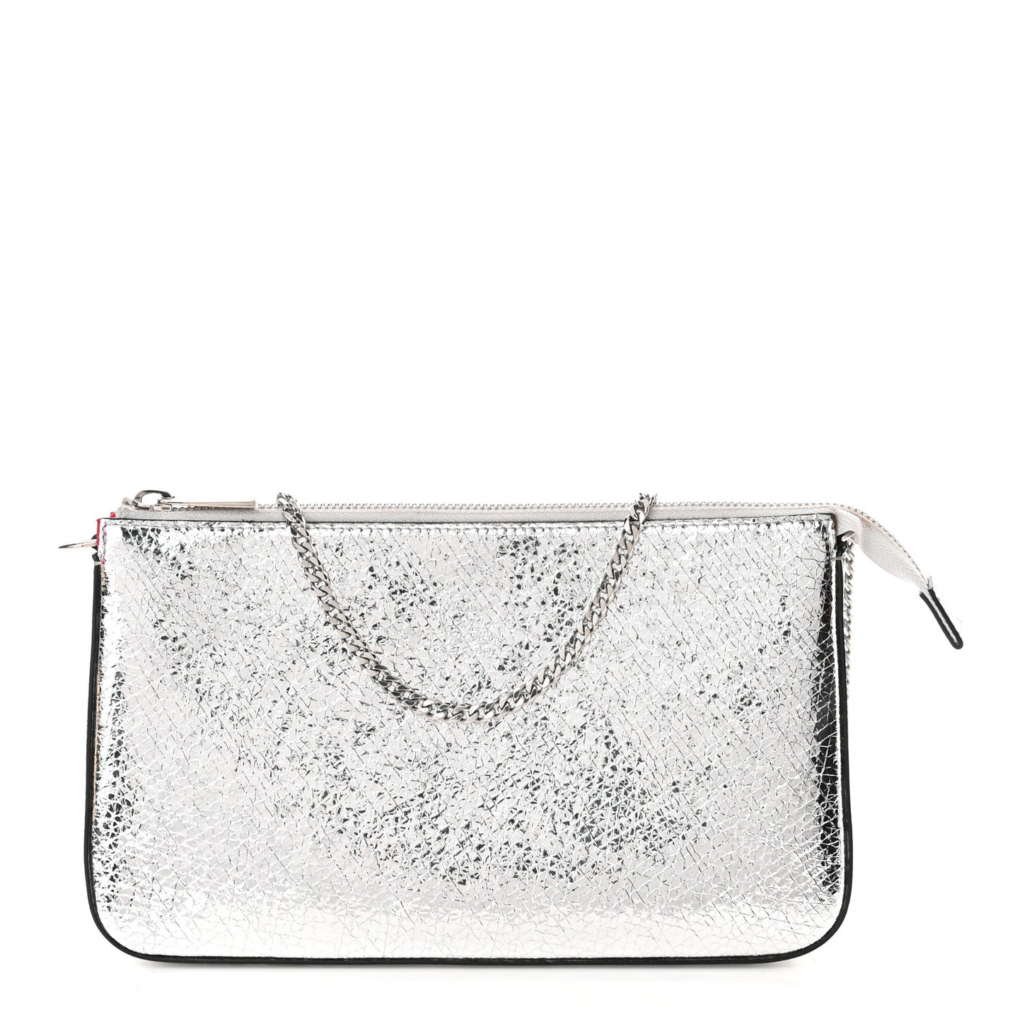 Metallic Textured Calfskin Loubila Chain Clutch Silver