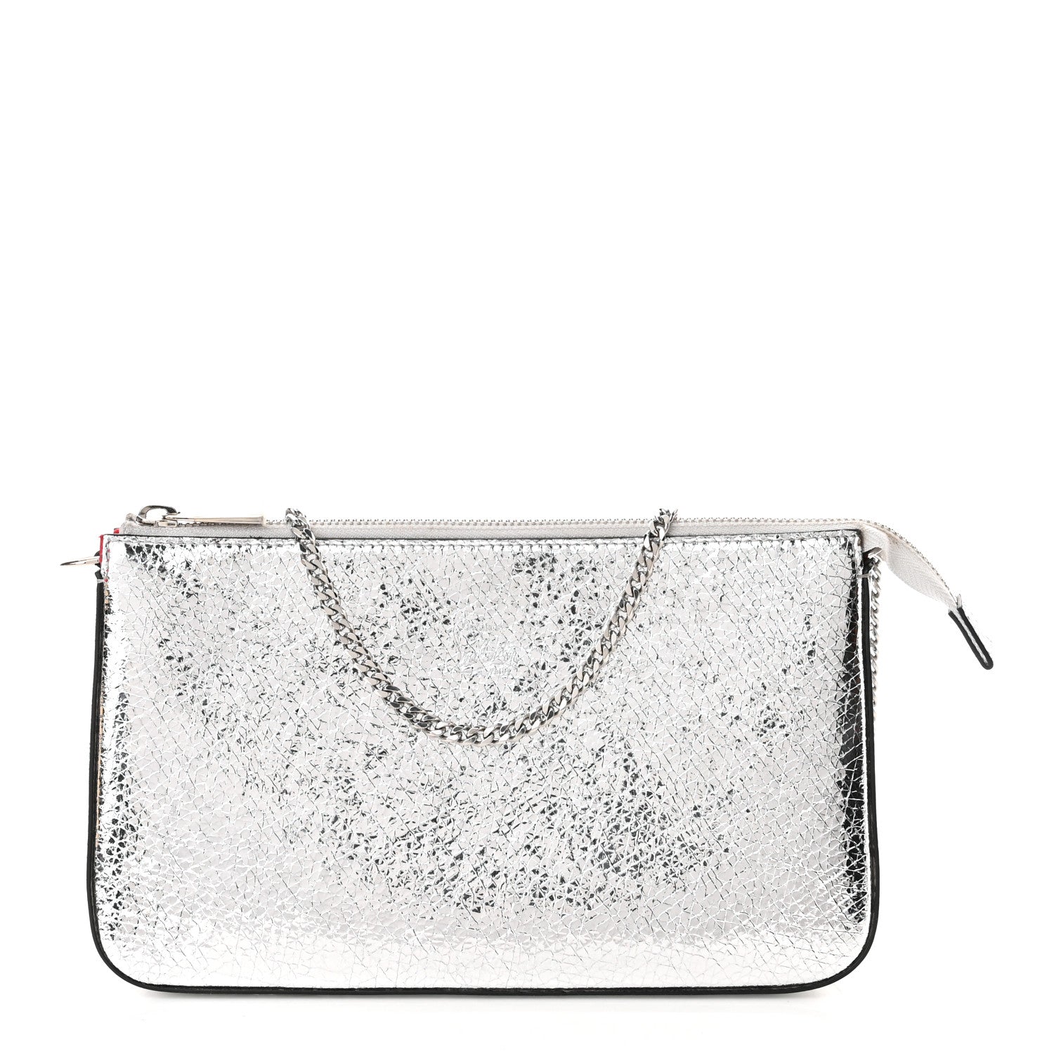 Christian Louboutin Metallic Textured Calfskin Loubila Chain Clutch Silver 1 of 11