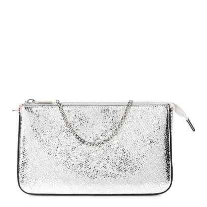 Christian Louboutin Metallic Textured Calfskin Loubila Chain Clutch Silver 1 of 11