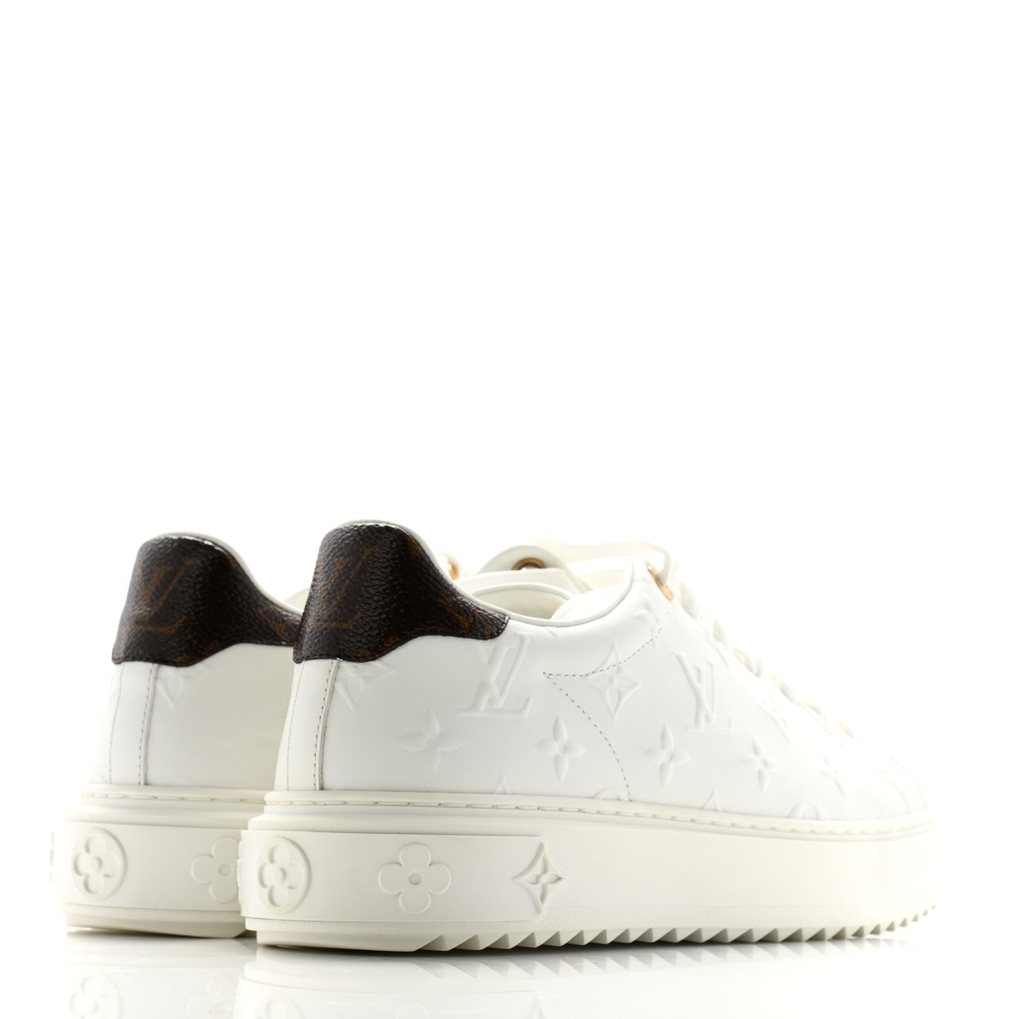 Calfskin Monogram Debossed Time Out Sneakers 40 White
