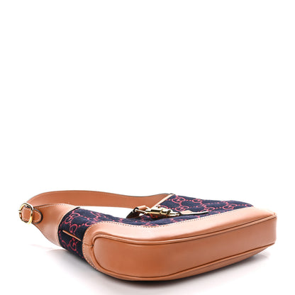 Gucci Monogram Felt Azalea Calfskin Web Small Jackie 1961 Hobo Navy Burgundy 4 of 10