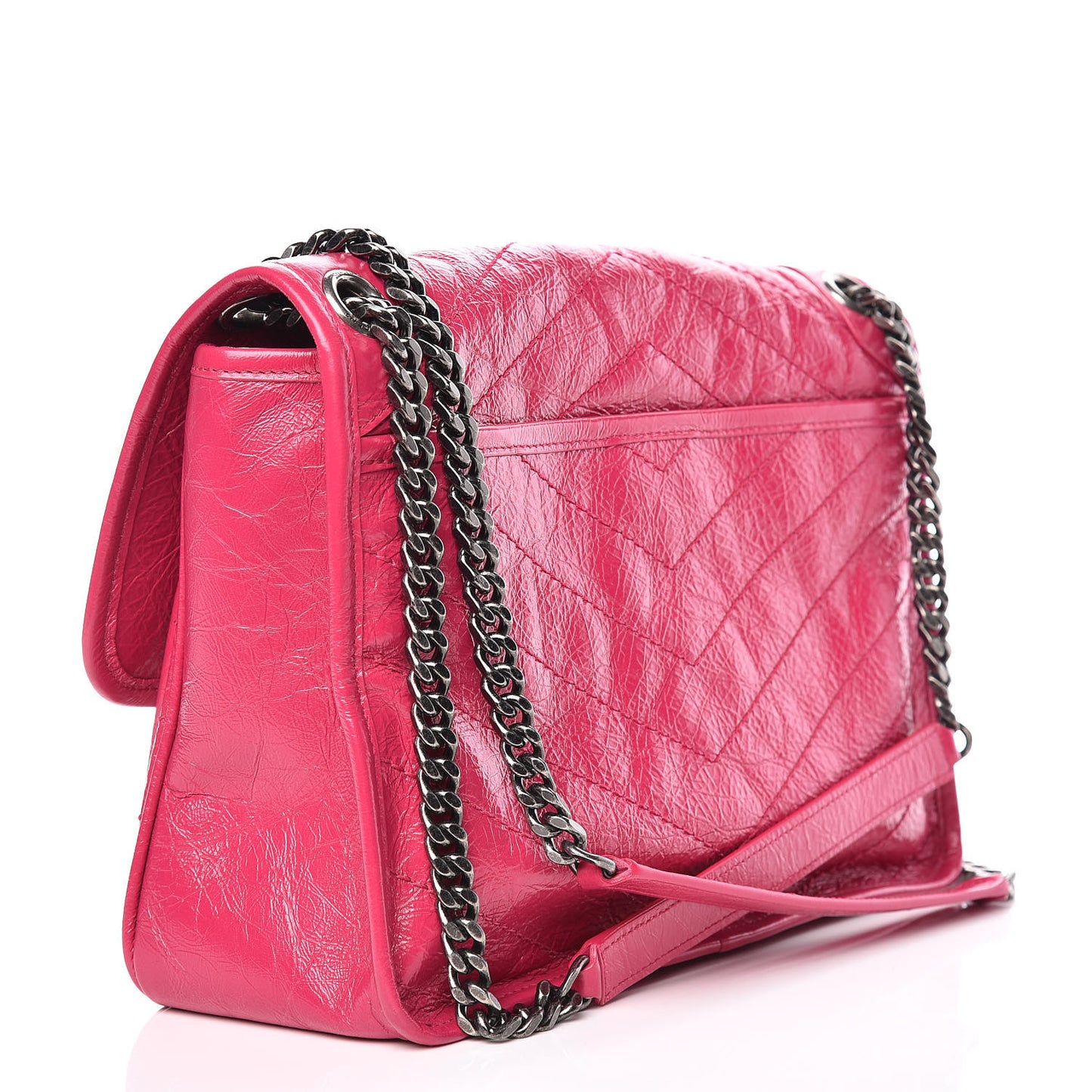 Crinkled Calfskin Matelasse Monogram Medium Niki Chain Satchel Freesia