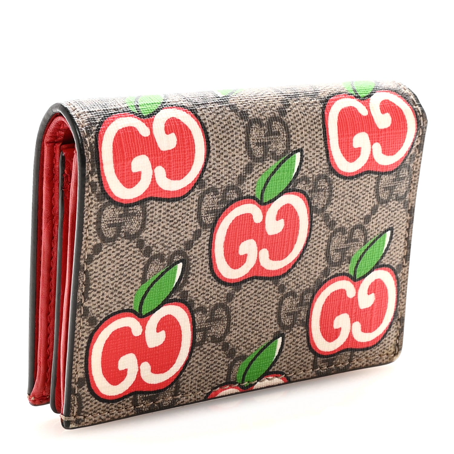 Gucci GG Supreme Monogram Apple Card Case Wallet Beige Multicolor Lobster Red 3 of 8