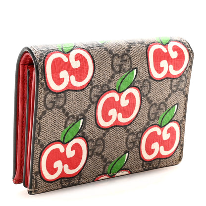 Gucci GG Supreme Monogram Apple Card Case Wallet Beige Multicolor Lobster Red 3 of 8