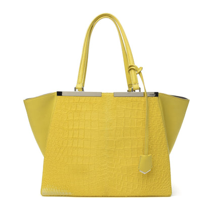 Fendi Vitello Calf Hair Crocodile Embossed Large 3Jours Tote Sunflower Cedro 1 of 14
