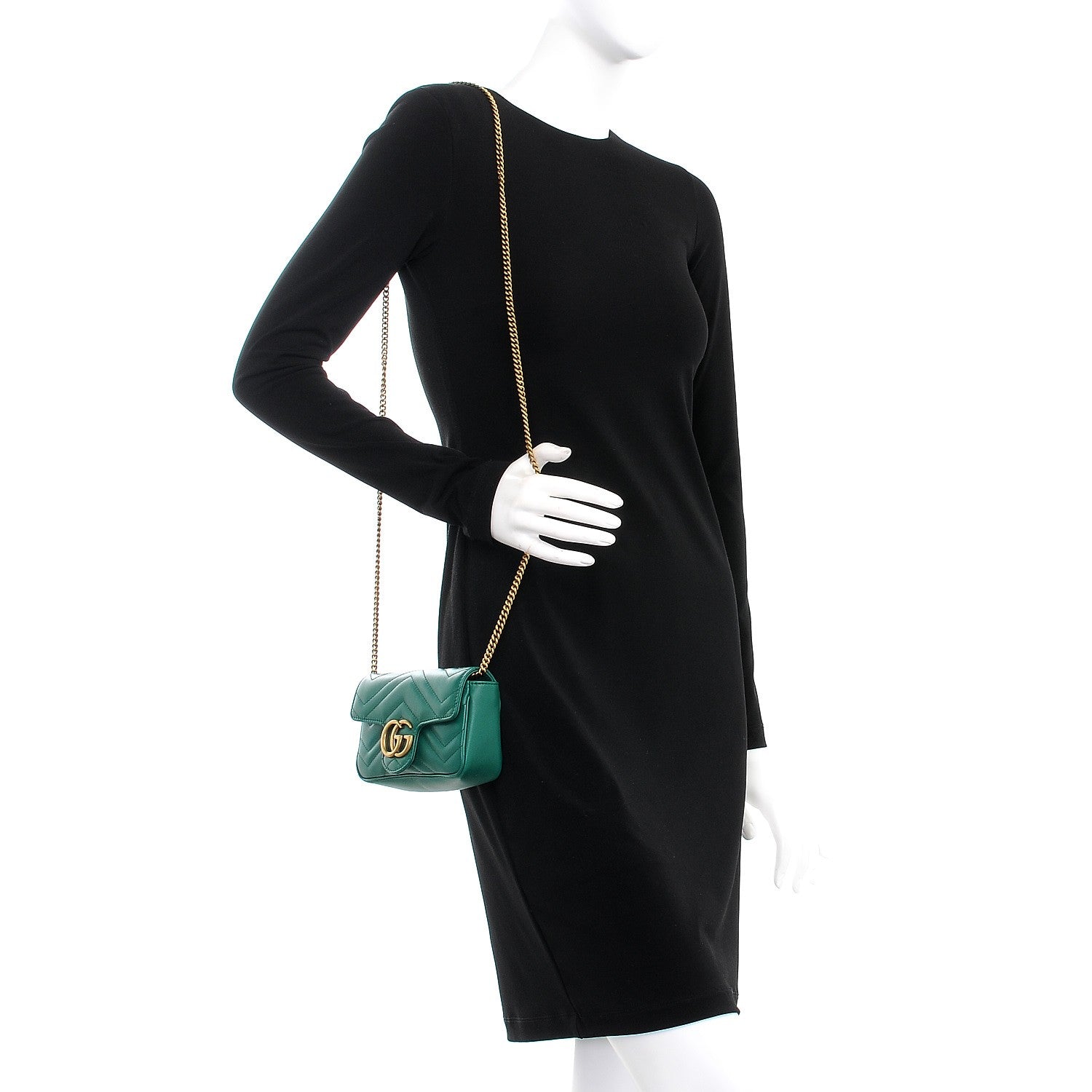 Gucci Calfskin Matelasse Super Mini GG Marmont Shoulder Bag Emerald Green 2 of 8