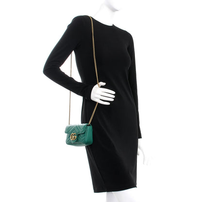 Gucci Calfskin Matelasse Super Mini GG Marmont Shoulder Bag Emerald Green 2 of 8