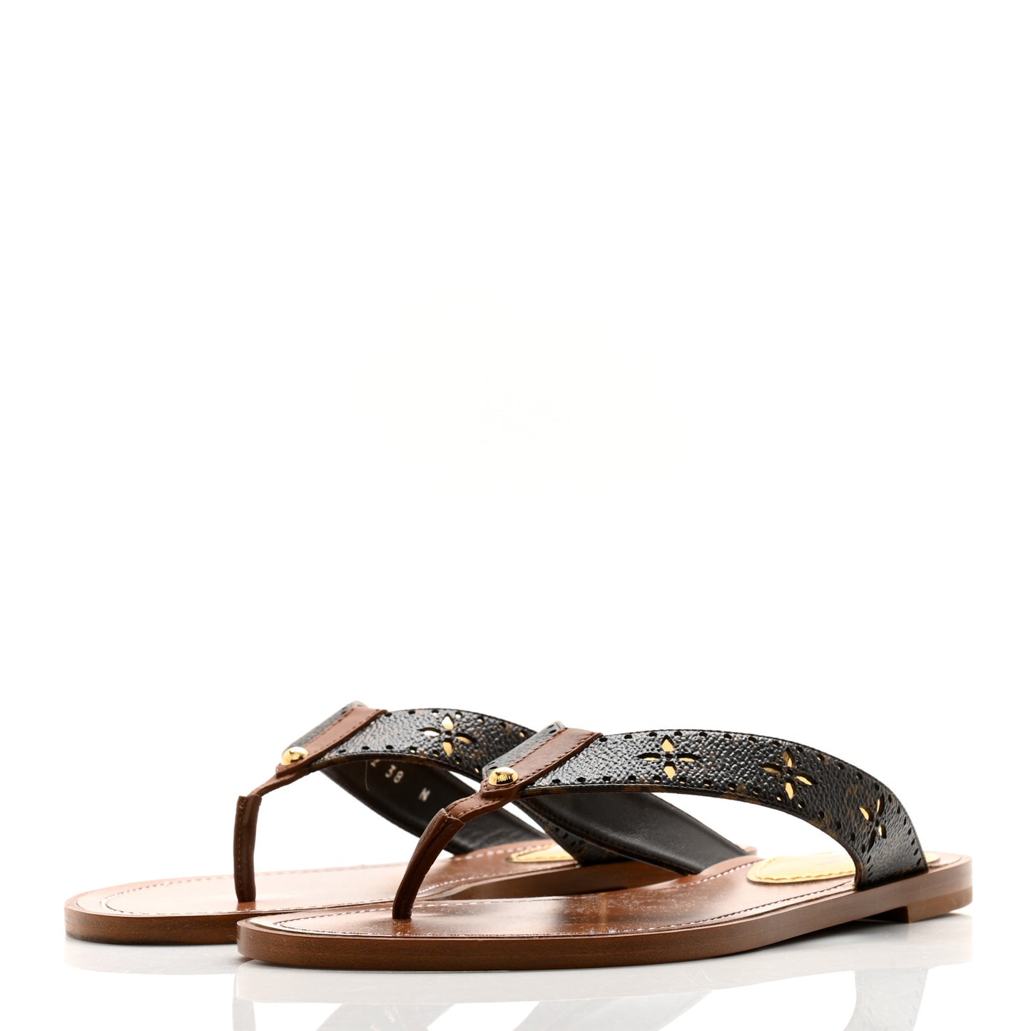 Monogram Sunny Flat Thong Sandals 38 Brown