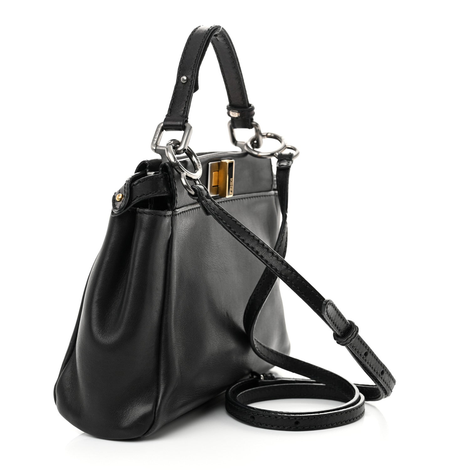 Fendi Vitello Saddle Mini Peekaboo Iconic Satchel Black 3 of 15
