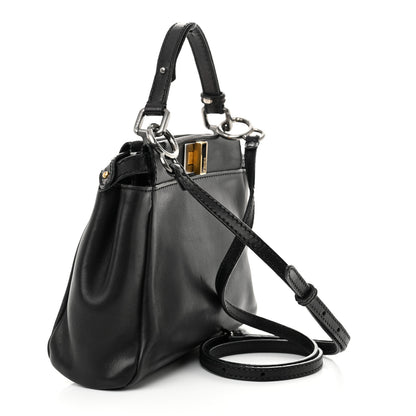 Fendi Vitello Saddle Mini Peekaboo Iconic Satchel Black 3 of 15