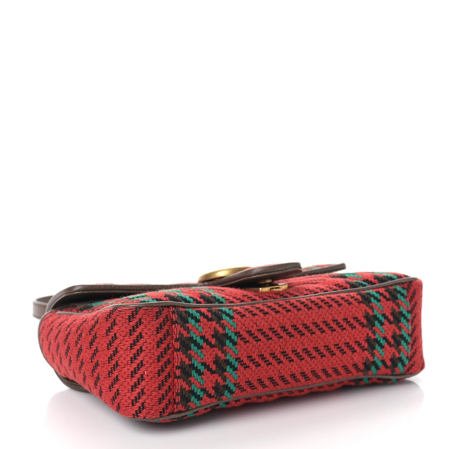 Gucci Wool Tweed Textured Dollar Calfskin Matelasse Diagonal Plaid Small GG Marmont Shoulder Bag Red Green Multicolor New Acero 3 of 8