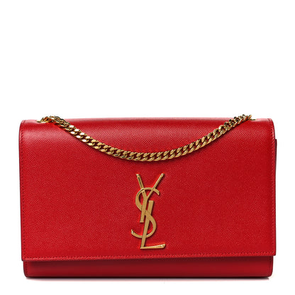Saint Laurent Grain De Poudre Medium Monogram Kate Satchel Red 1 of 12
