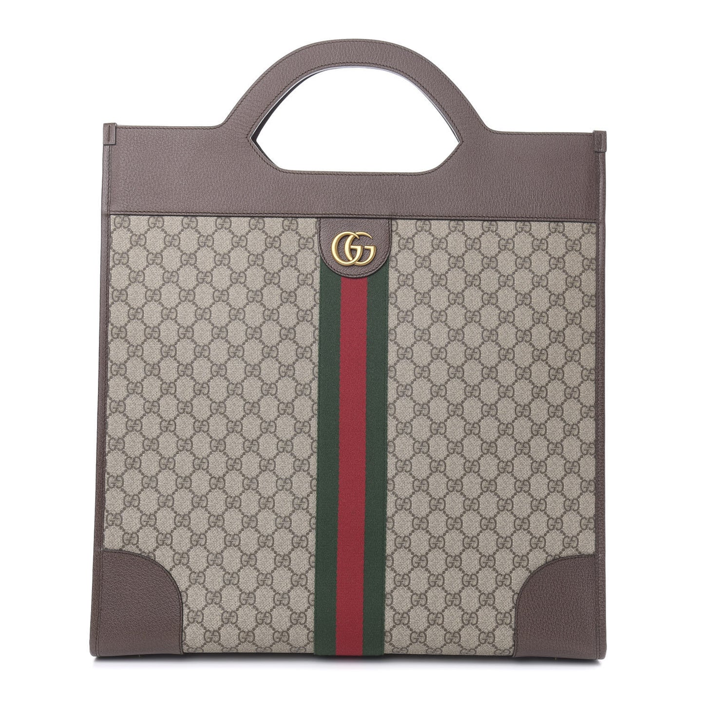 GG Supreme Monogram Textured Calfskin Web Medium Ophidia Slip Handle Tote Beige Ebony New Acero