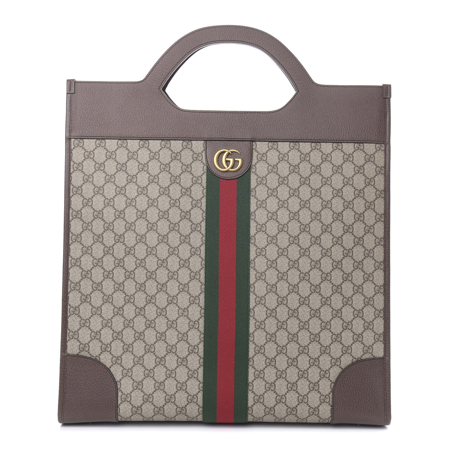 Gucci GG Supreme Monogram Textured Calfskin Web Medium Ophidia Slip Handle Tote Beige Ebony New Acero 1 of 10