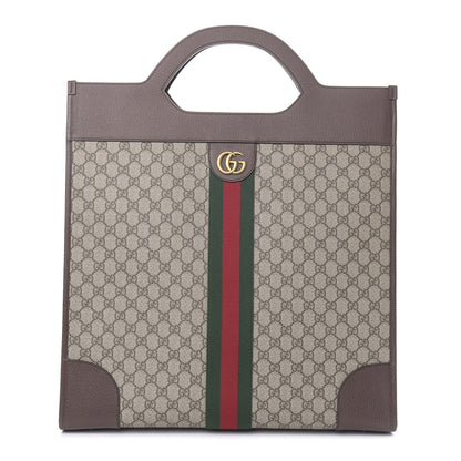 Gucci GG Supreme Monogram Textured Calfskin Web Medium Ophidia Slip Handle Tote Beige Ebony New Acero 1 of 10