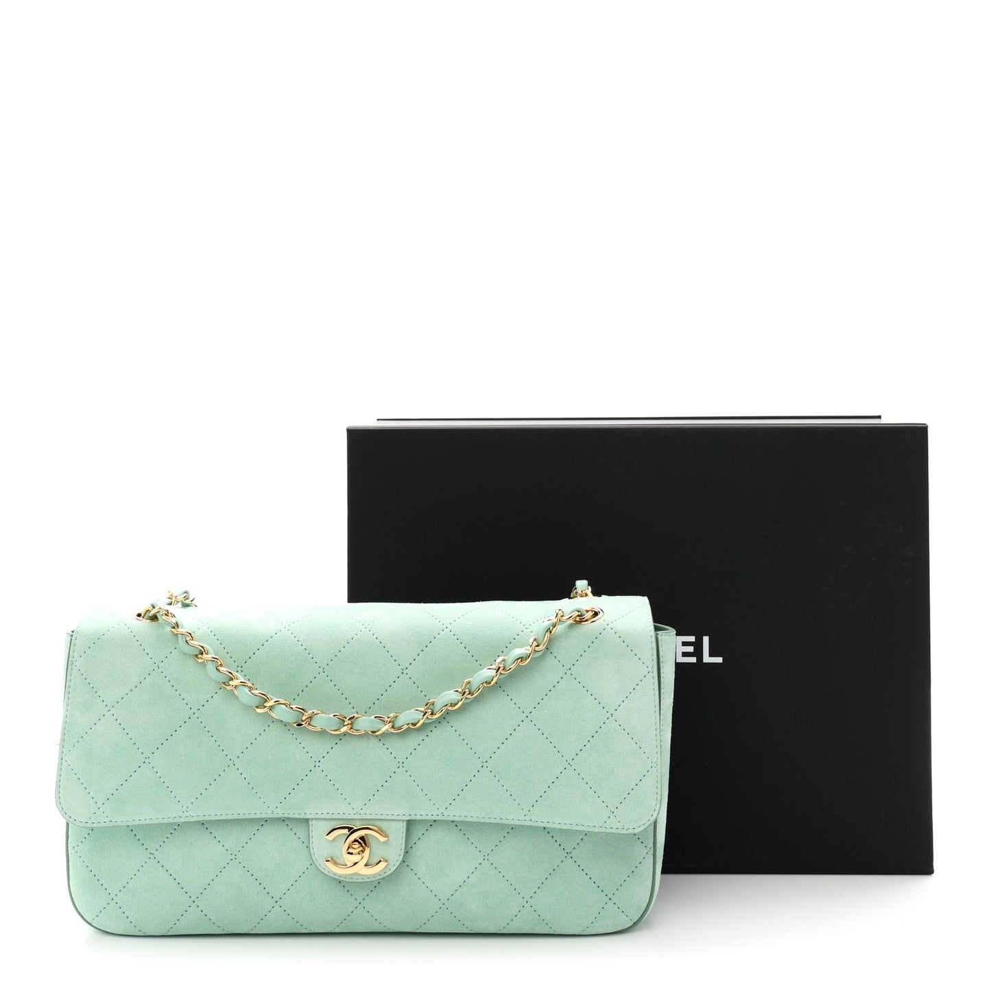 Suede Calfskin Small Souplissimo Maxi Flap Green