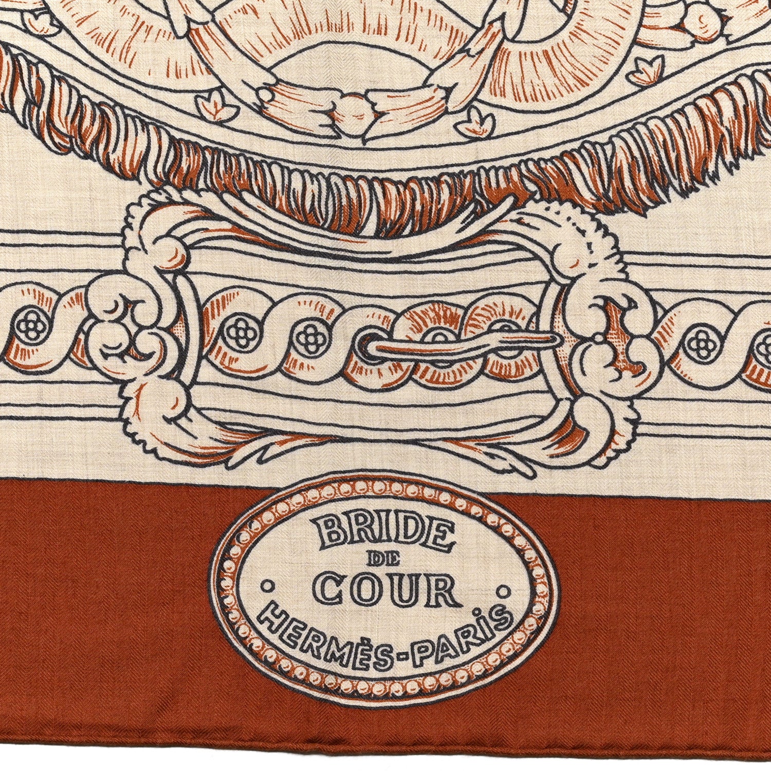Hermes Cashmere Silk Bride De Cour Remix Scarf 140 Cacao Naturel Black 2 of 4