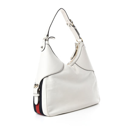 Gucci Calfskin Horsebit Web Hobo White 3 of 11