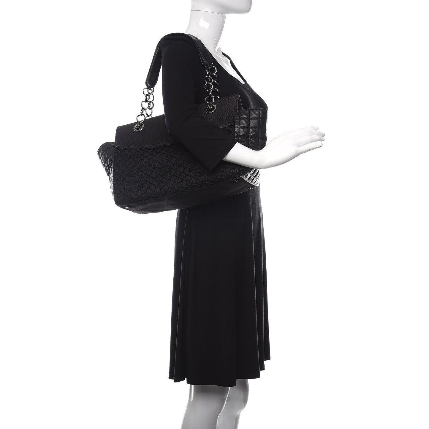 Lambskin Canvas Chocolate Bar CC Shopping Tote Black