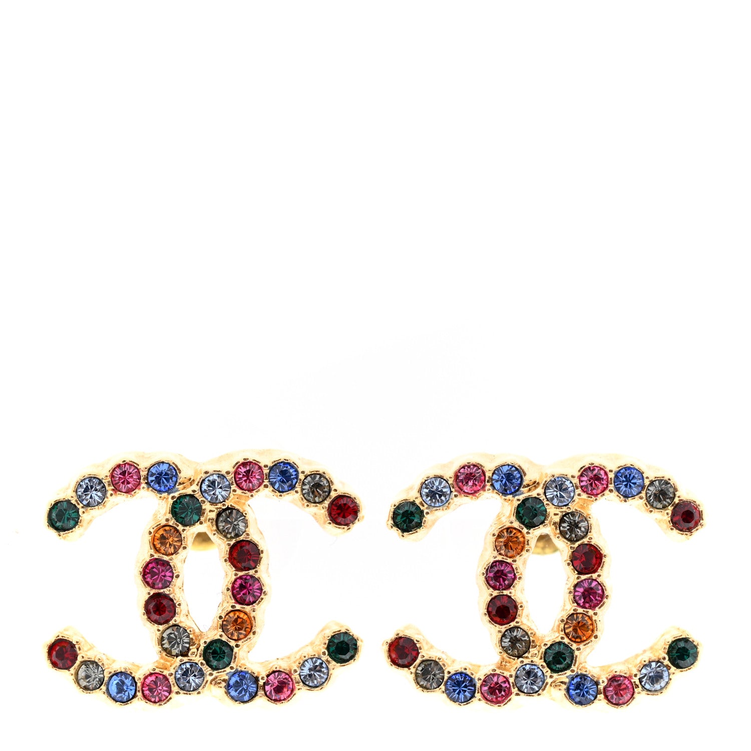 Chanel Crystal Over The Rainbow CC Earrings Gold Multicolor 1 of 5