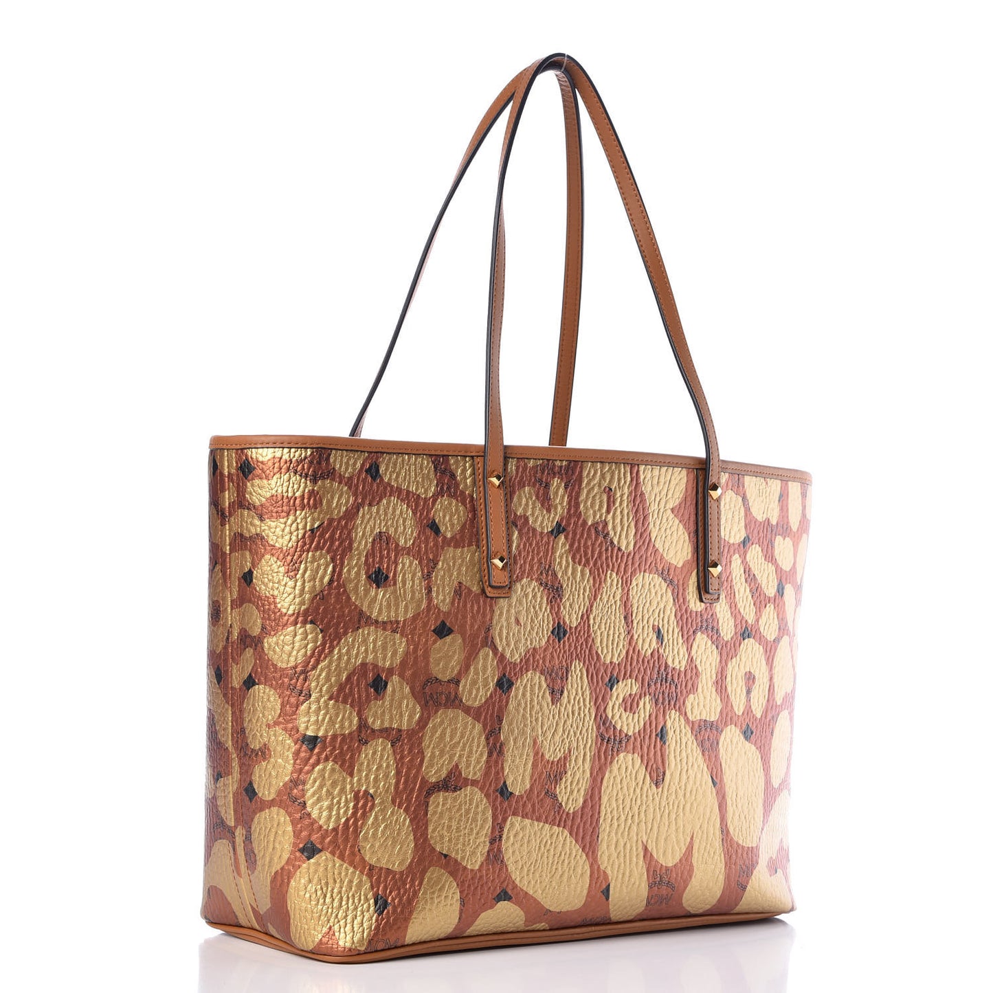 Visetos Metallic Leopard Print Medium Anya Shopper Tote Cognac