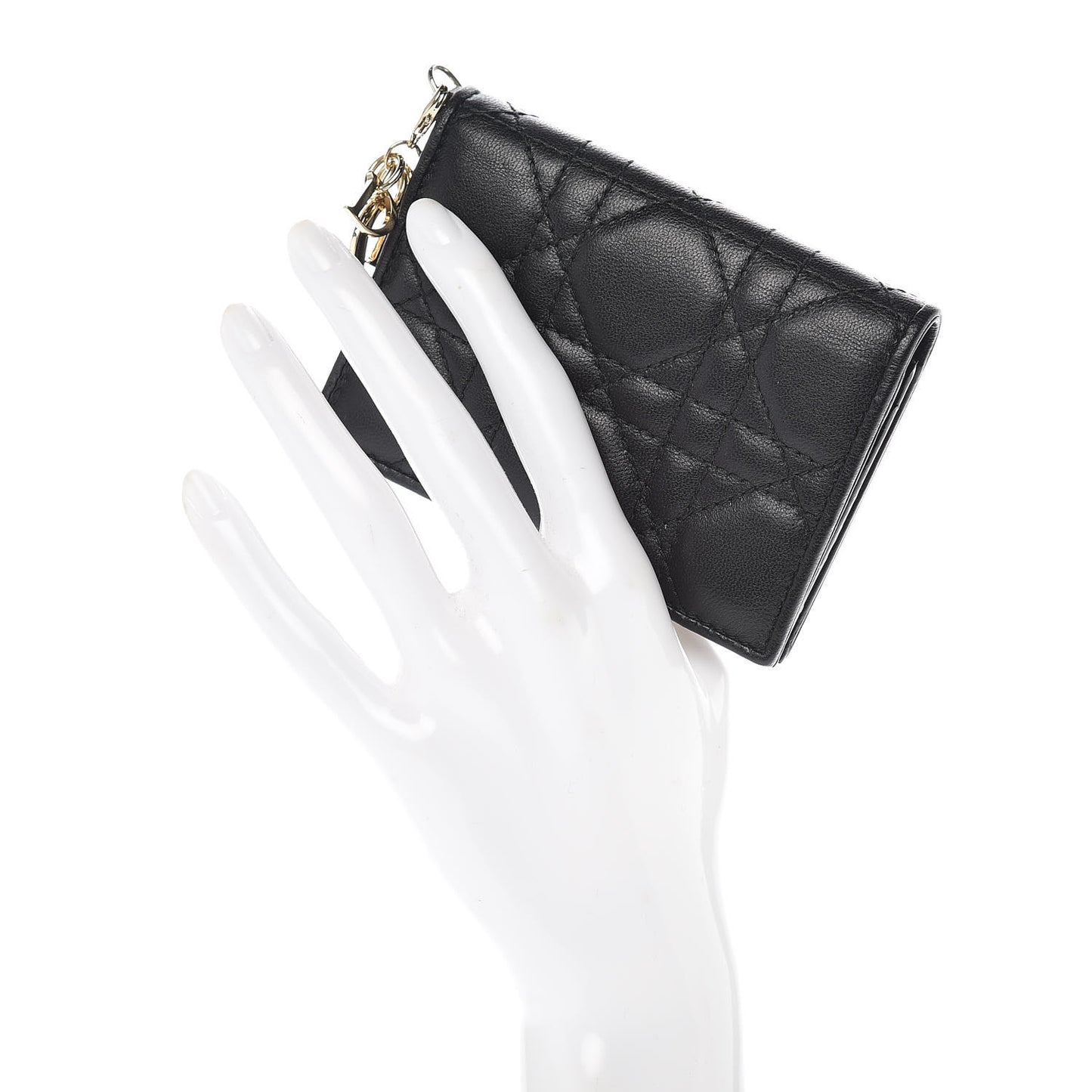 Lambskin Cannage Small Lady Dior Flap Card Holder Black