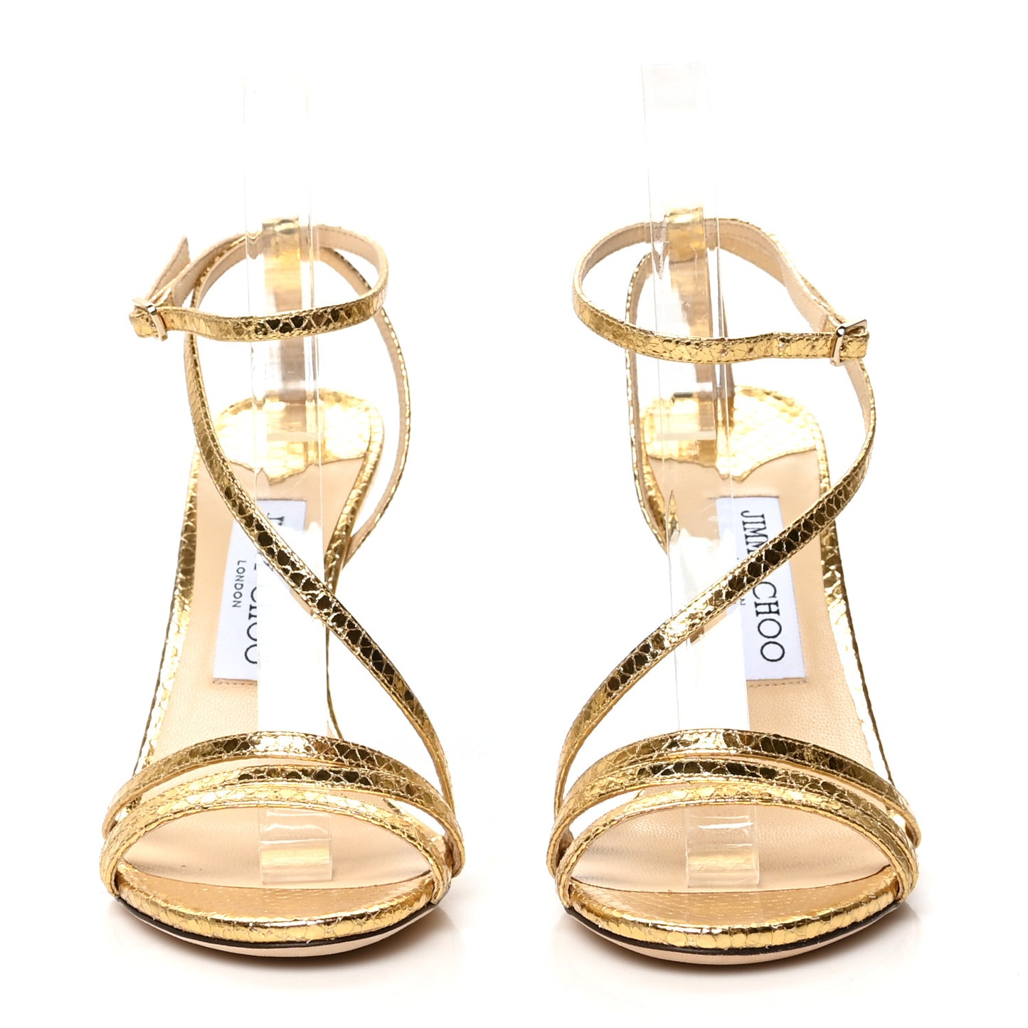 Snakeskin Embossed Tesca 100 Sandals 37.5 Gold