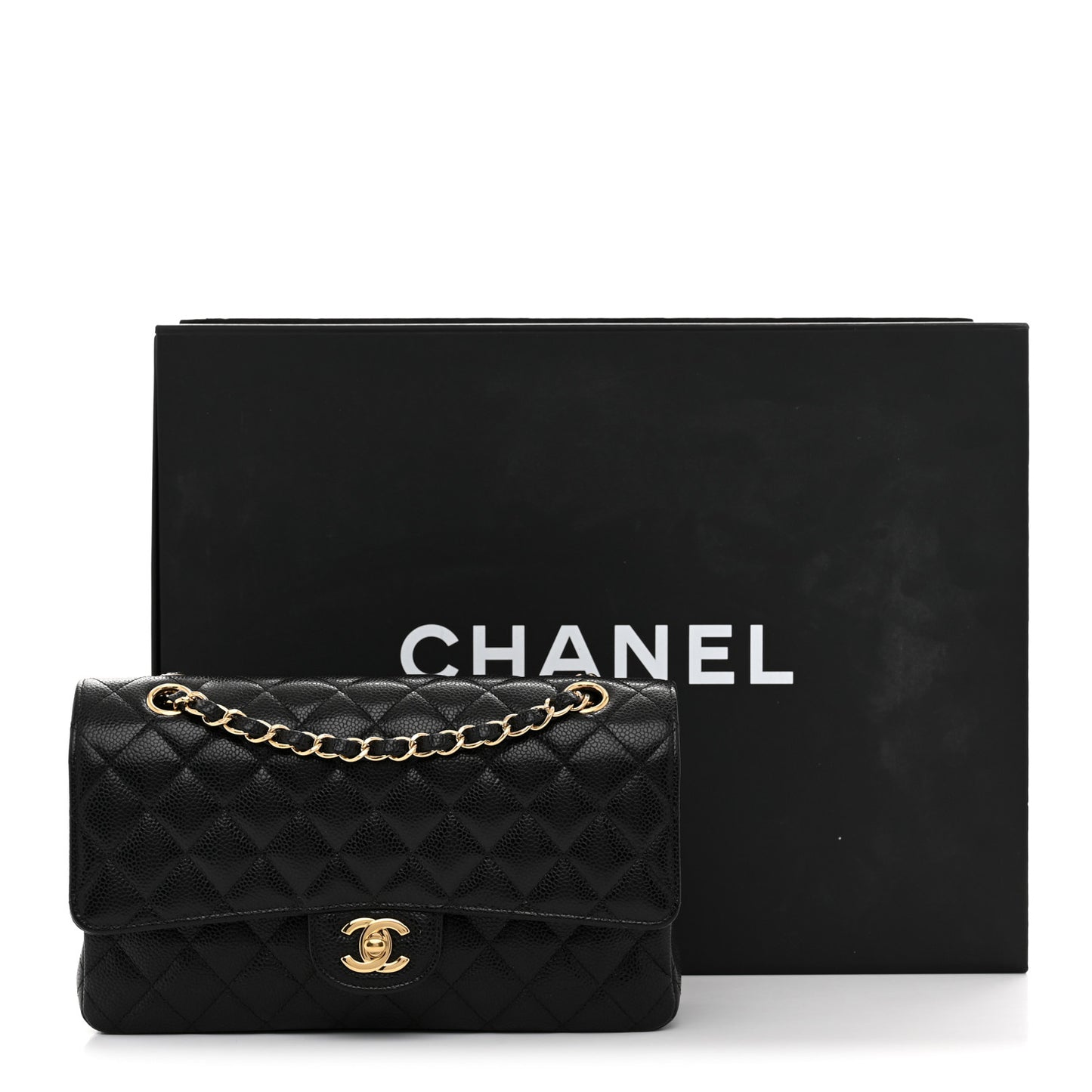 Caviar Quilted Medium Double Flap Black