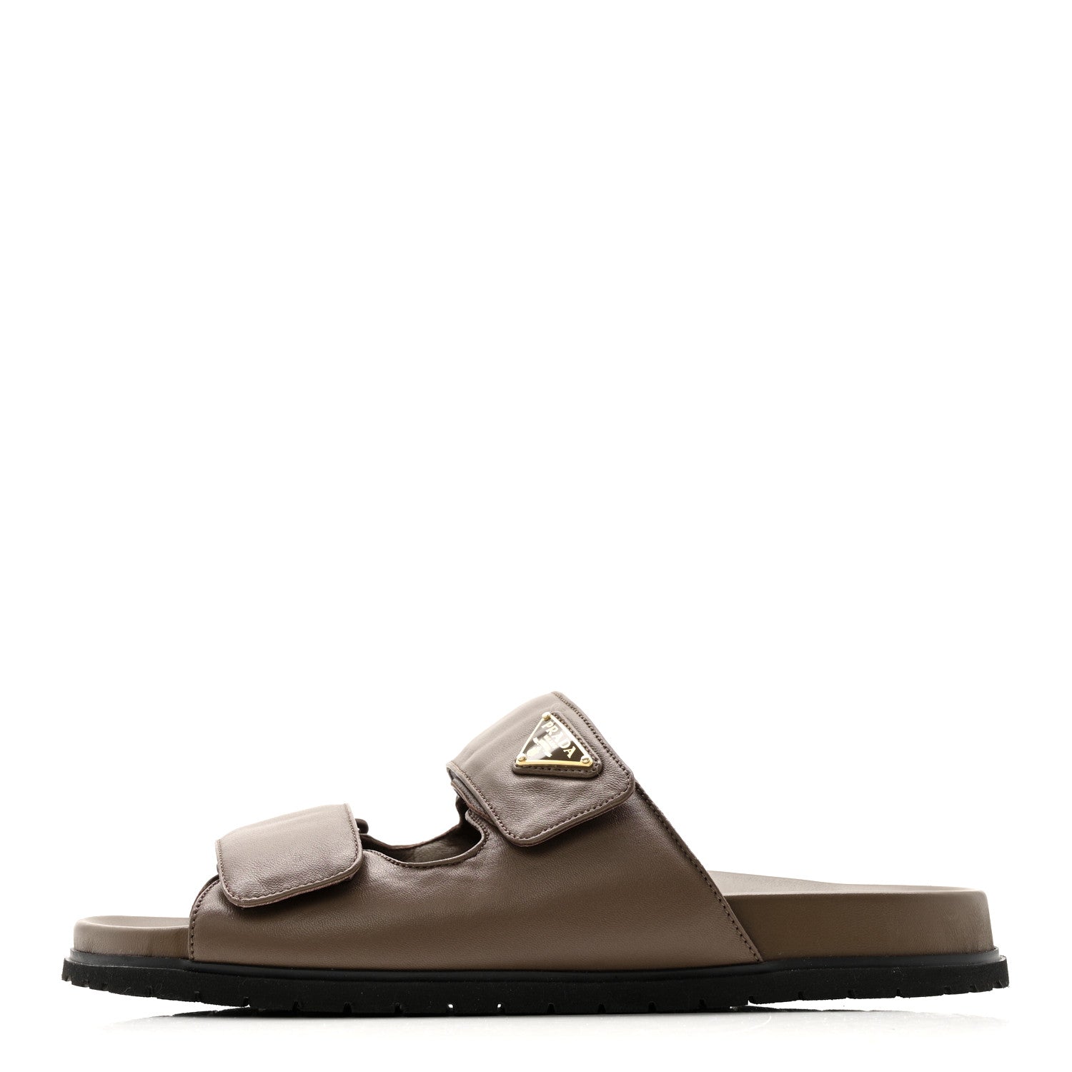 Prada Nappa Logo Velcro Strap Slide Sandals 38.5 Cacao 1 of 11