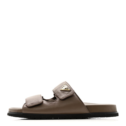 Prada Nappa Logo Velcro Strap Slide Sandals 38.5 Cacao 1 of 11