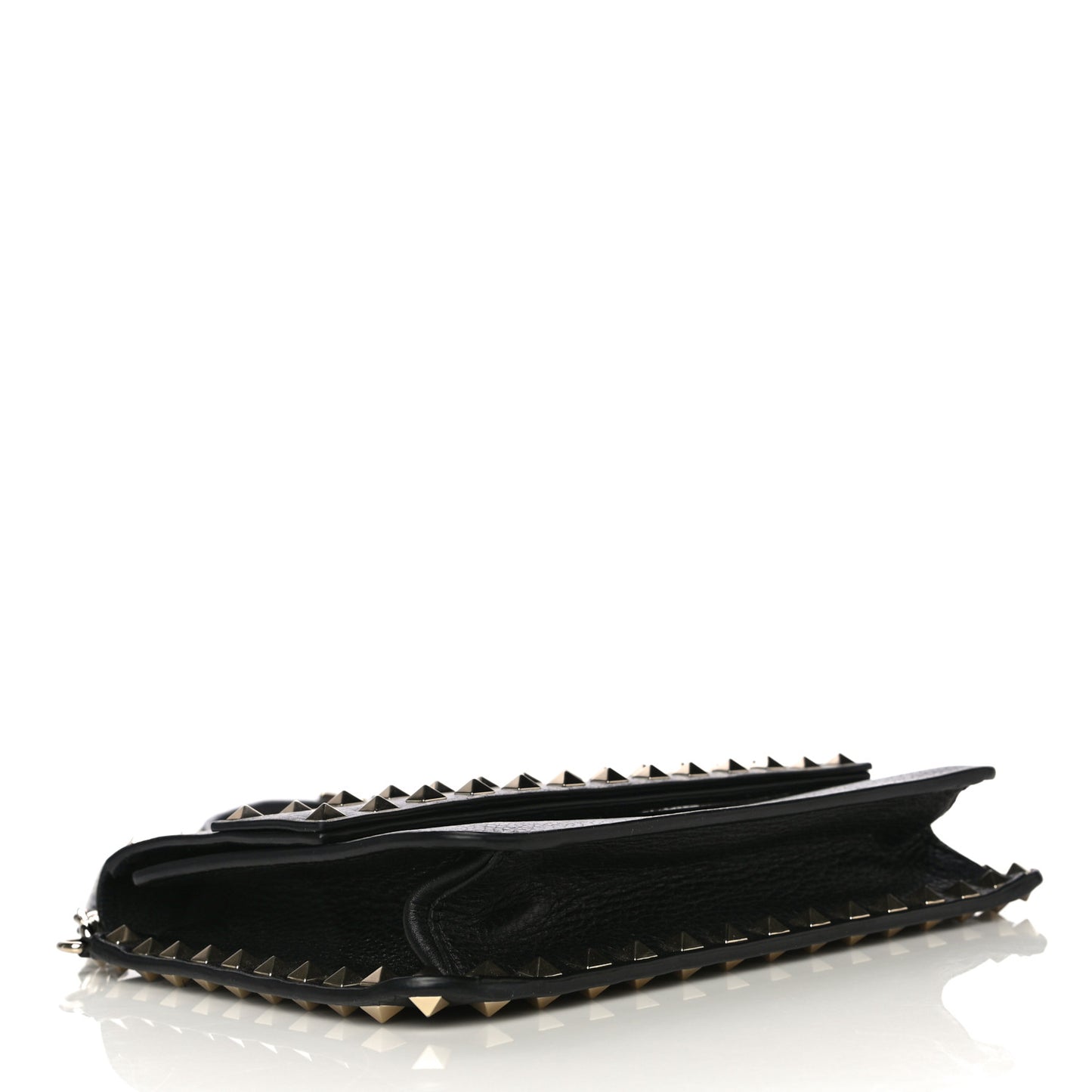 Pebbled Calfskin Rockstud Side Slip Crossbody Black
