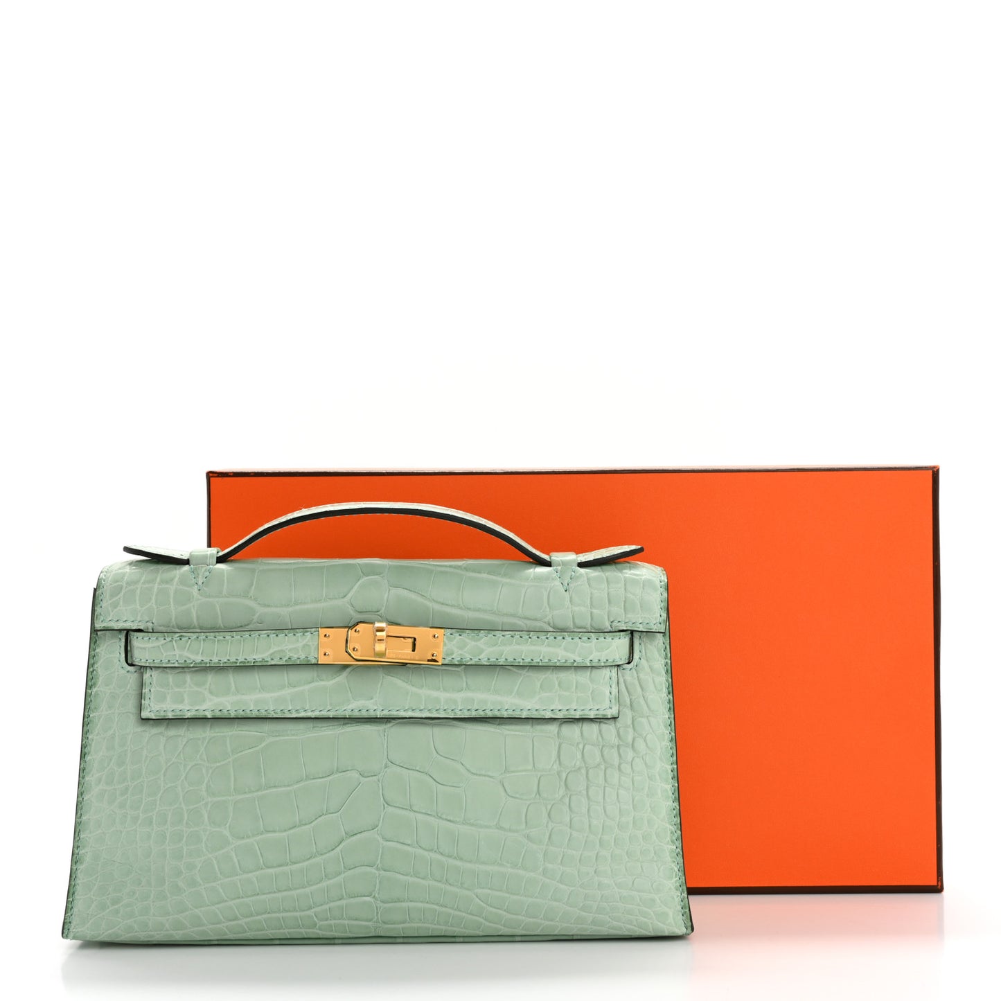 Matte Alligator Kelly Pochette Vert D'eau
