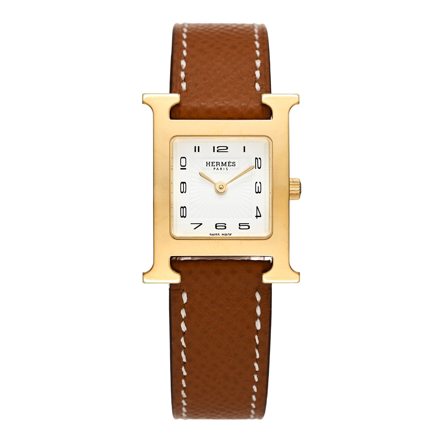 Hermes Stainless Steel Epsom 21mm Heure H Hour Quartz Watch Gold 1 of 4