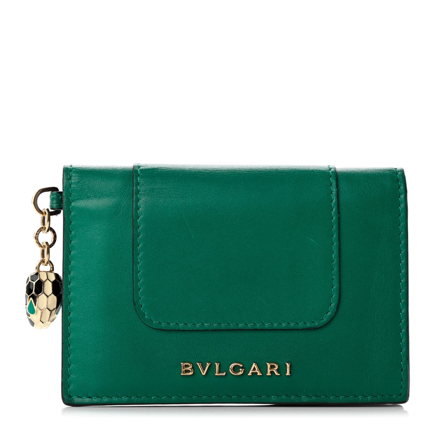 Serpenti Calfskin Card Case Emerald Green Amethyst