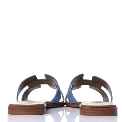 Hermes Denim Canvas Oran Sandals 37.5 Bleu Clair 6 of 10