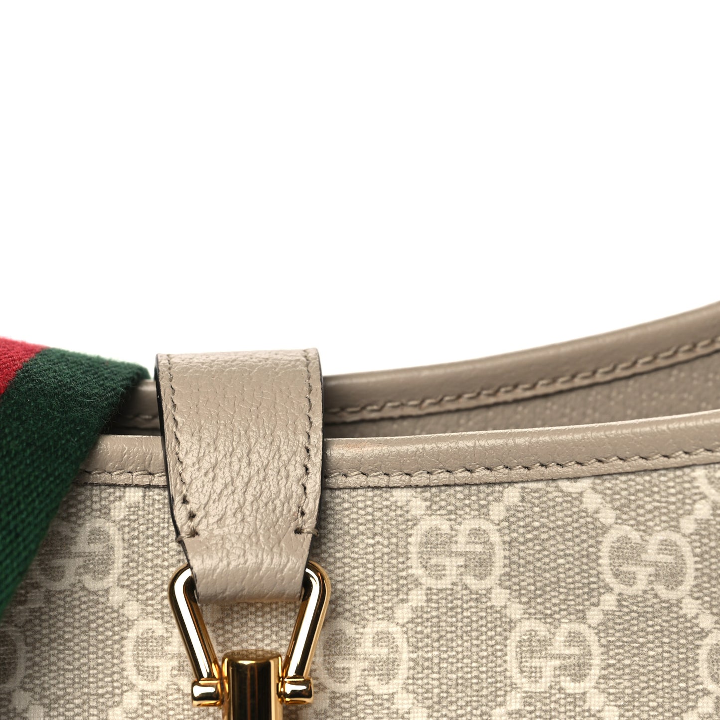 GG Supreme Monogram Textured Dollar Calfskin Web Small Jackie 1961 Hobo Beige Mystic White Oatmeal