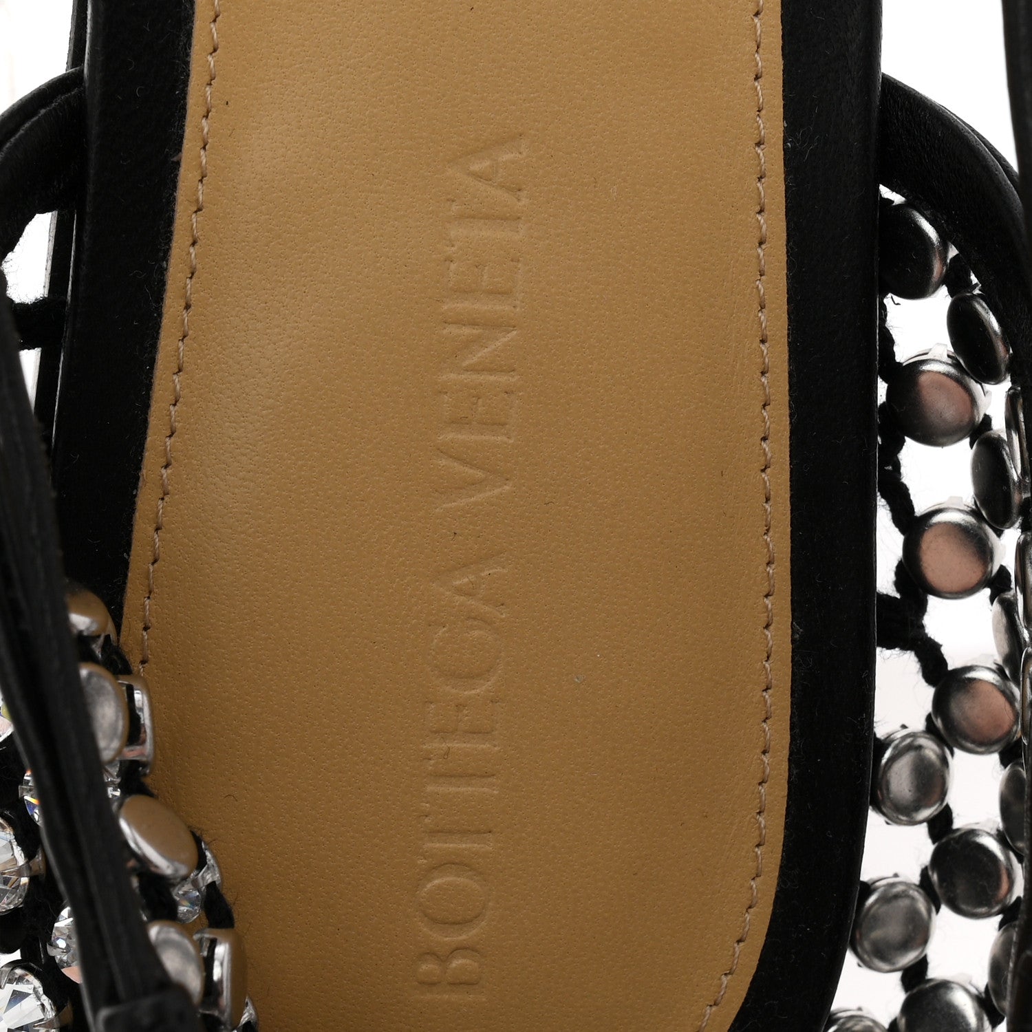 Bottega Veneta Mesh Nappa Crystal Embellished Sparkle Stretch Ankle Tie Flats 38 Black 8 of 8
