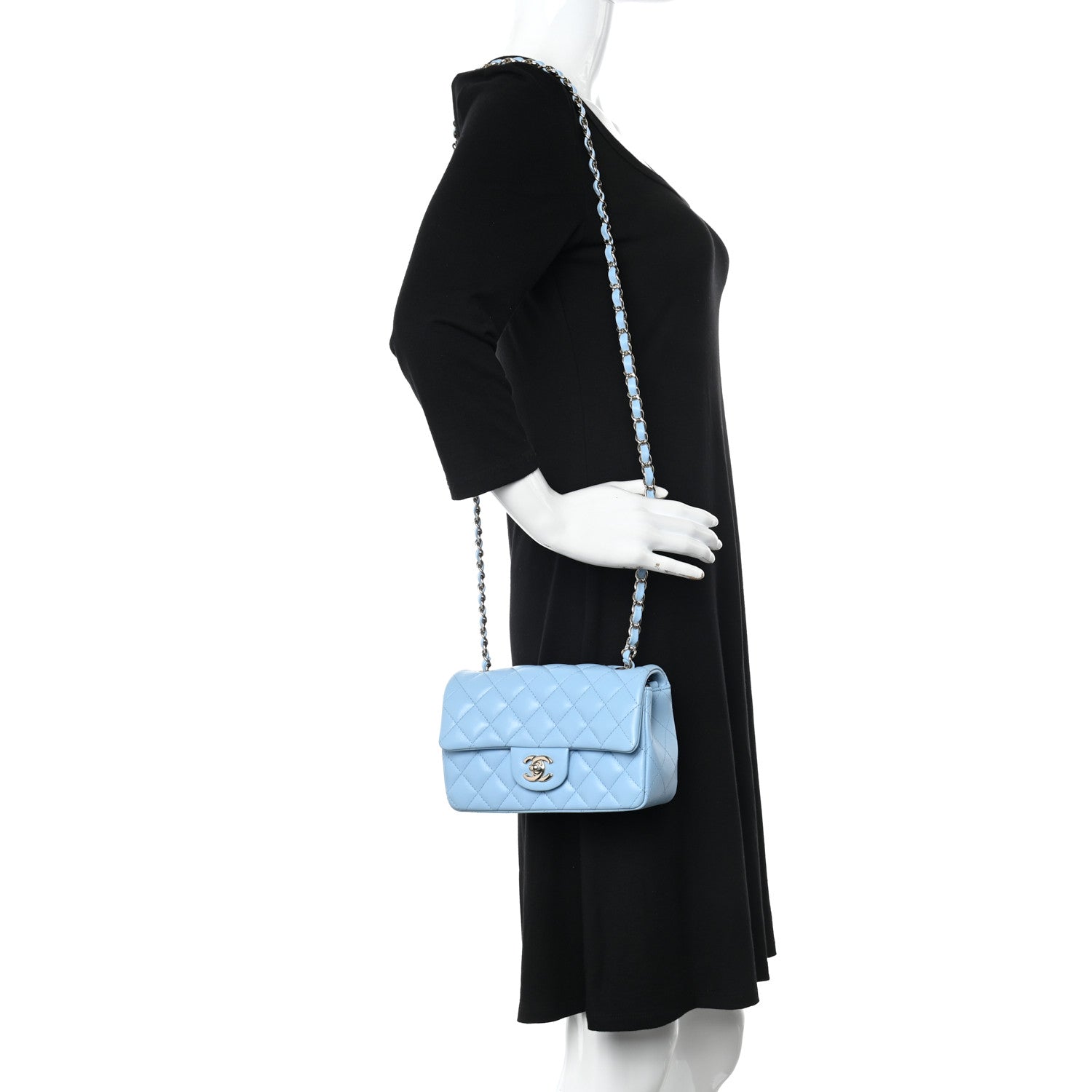 Chanel Lambskin Quilted Mini Rectangular Flap Light Blue 2 of 10