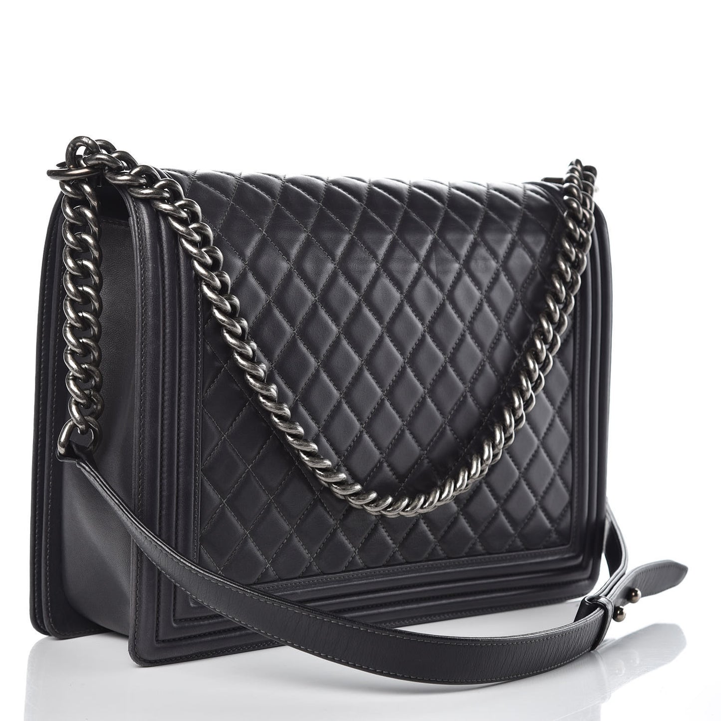 Lambskin Quilted Large Boy Flap Dark Grey